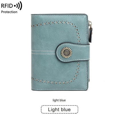 RFID blocking women's wallet in burgundy