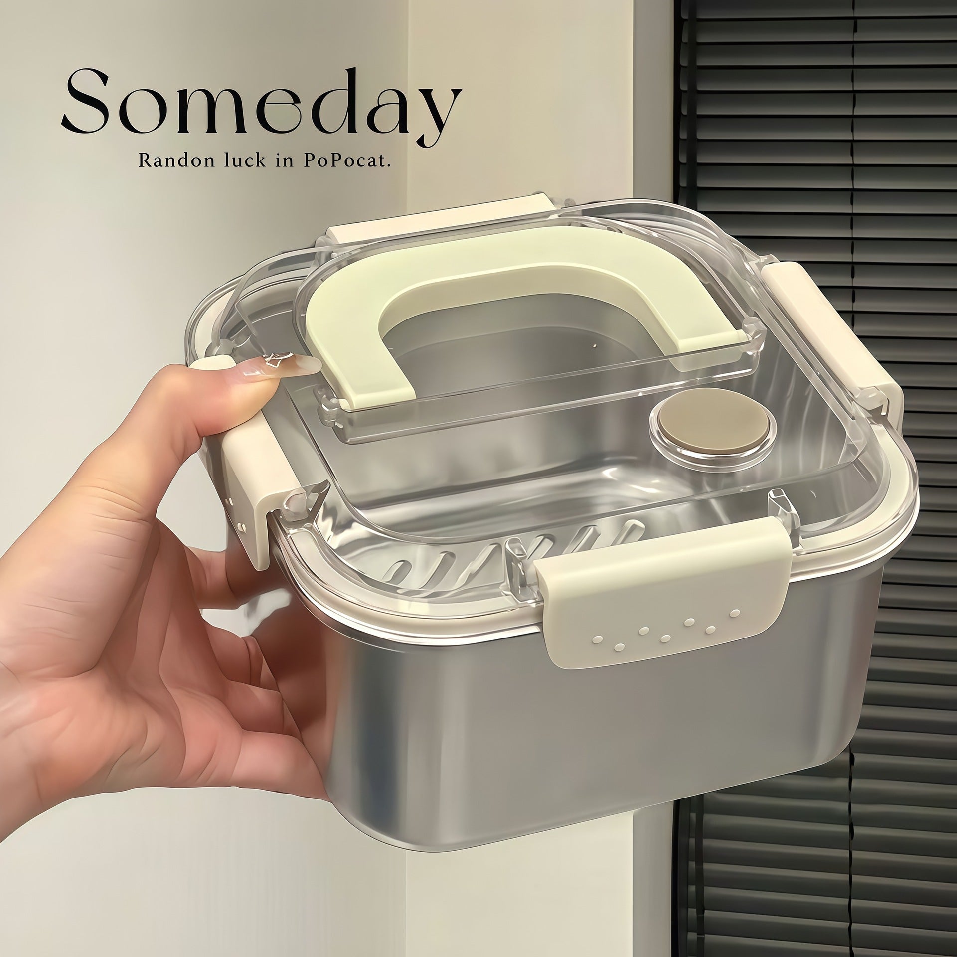 Stainless steel lunch container with handle