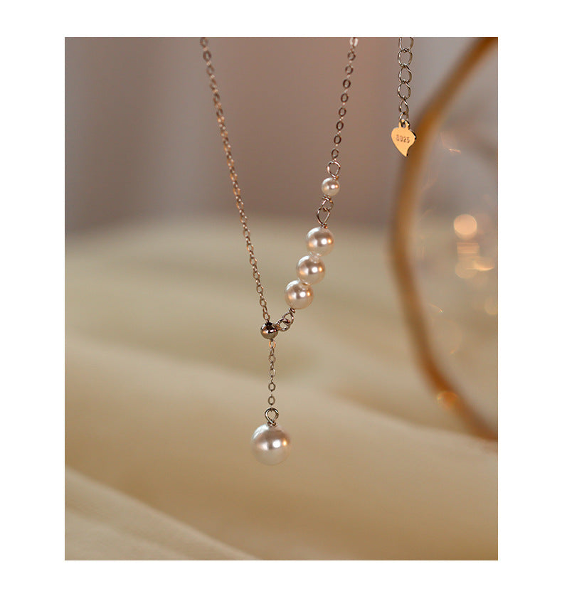Model wearing S925 silver tassel necklace