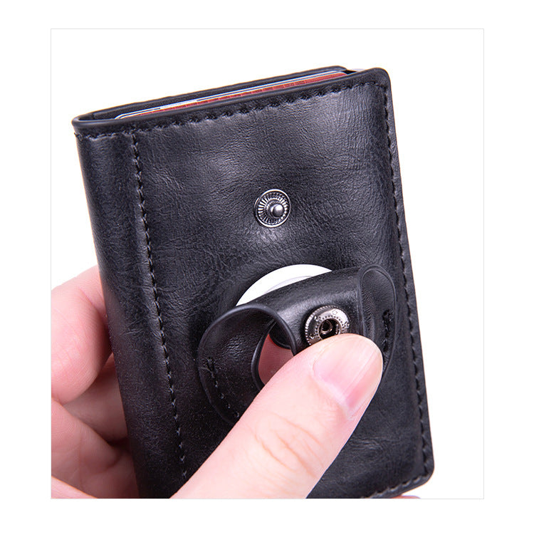 Smart leather wallet with Airtag tracking in carbon fiber