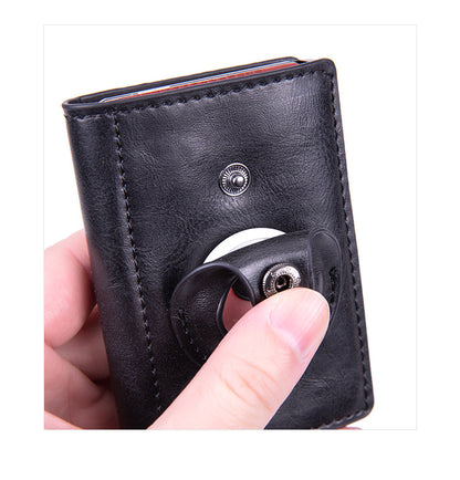 Smart leather wallet with Airtag tracking in carbon fiber
