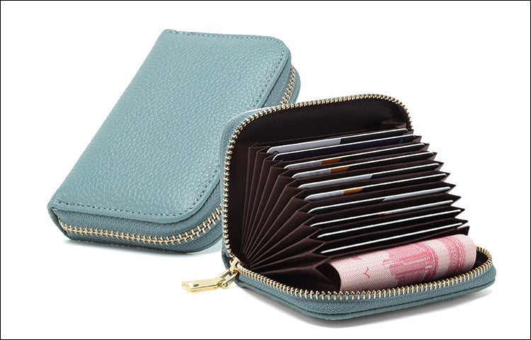 RFID blocking leather wallet in army green color