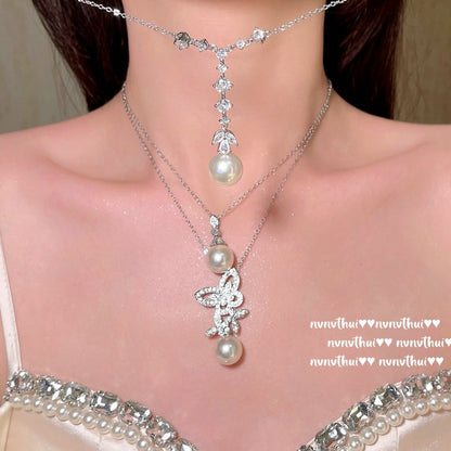 elegant butterfly gemstone pearl necklace
