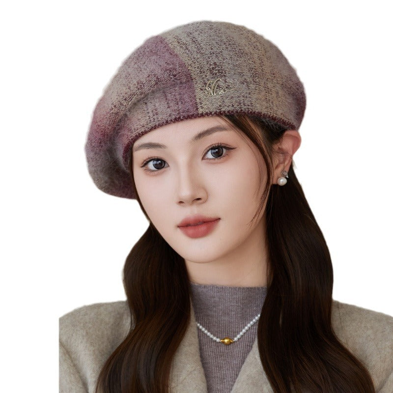 Elegant Rabbit Fur Beret in Black