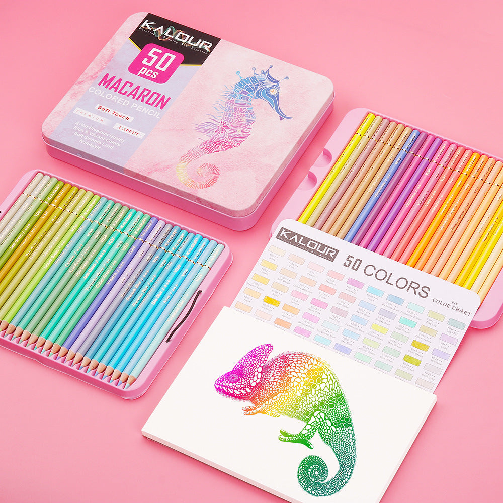 KALOUR 50-Color Macaron Art Colored Pencil Set – Premium Vibrant Drawing Tools for Artists & Kids