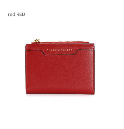 Red compact women's wallet with zipper
