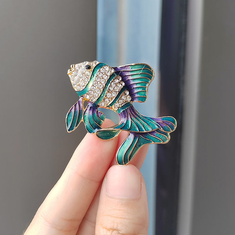Tropical fish brooch pin blue
