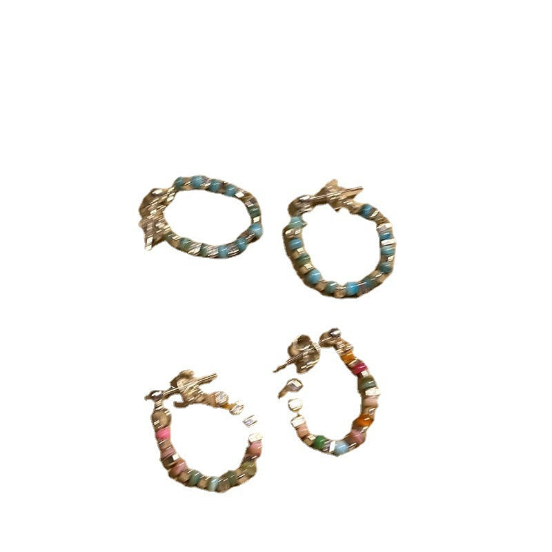 Colorful Beaded Silver Stud Earrings Image 3