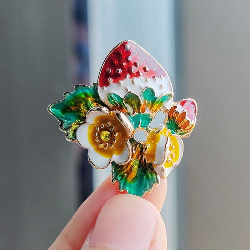 Enamel cartoon strawberry pin for women
