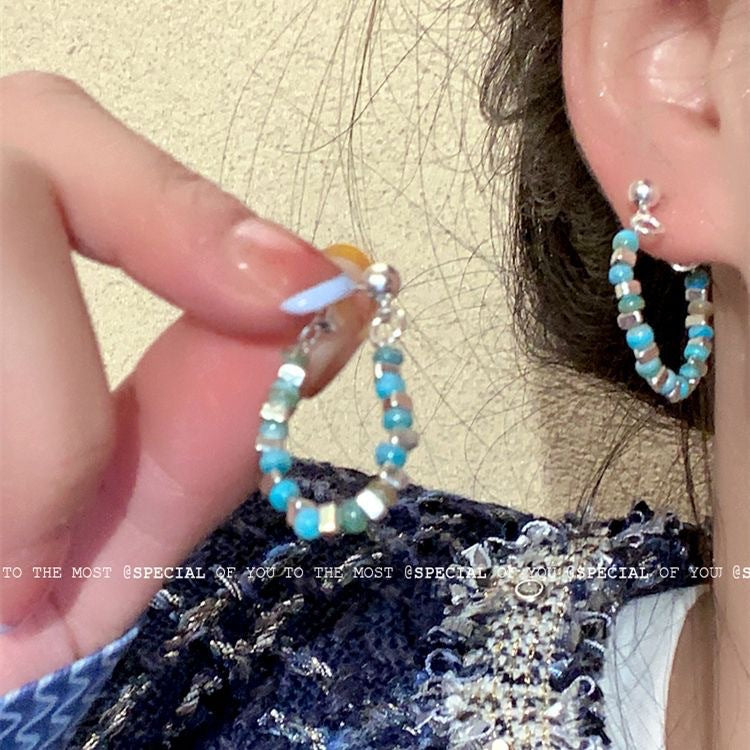 Colorful Beaded Silver Stud Earrings Image 7