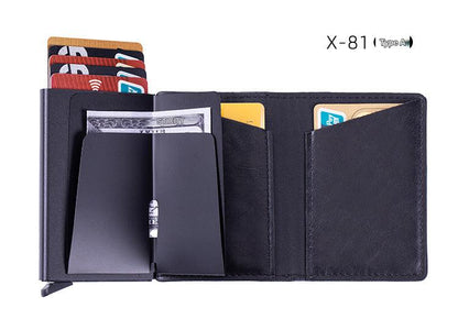 Smart leather wallet with Airtag tracking in carbon fiber