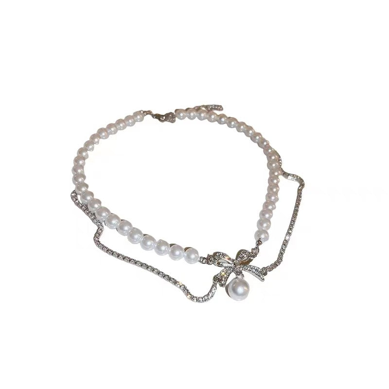 Elegant Pearl Bow Choker Necklace Image 3