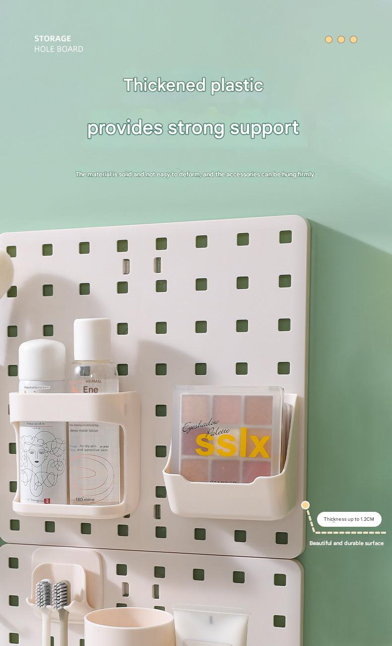 Close-up of hooks on the pegboard organizer