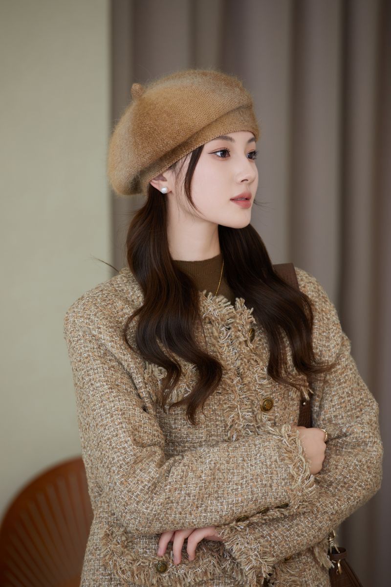 Cozy Rabbit Fur Beret Hat for Women