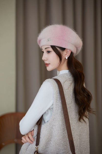 Elegant Rabbit Fur Beret in Black