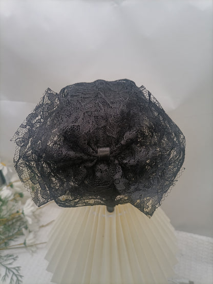 Elegant French Vintage Lace Wide-Brim Hat Headband Image 1