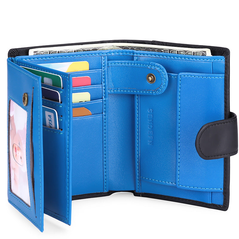 Blue leather wallet - Matte texture